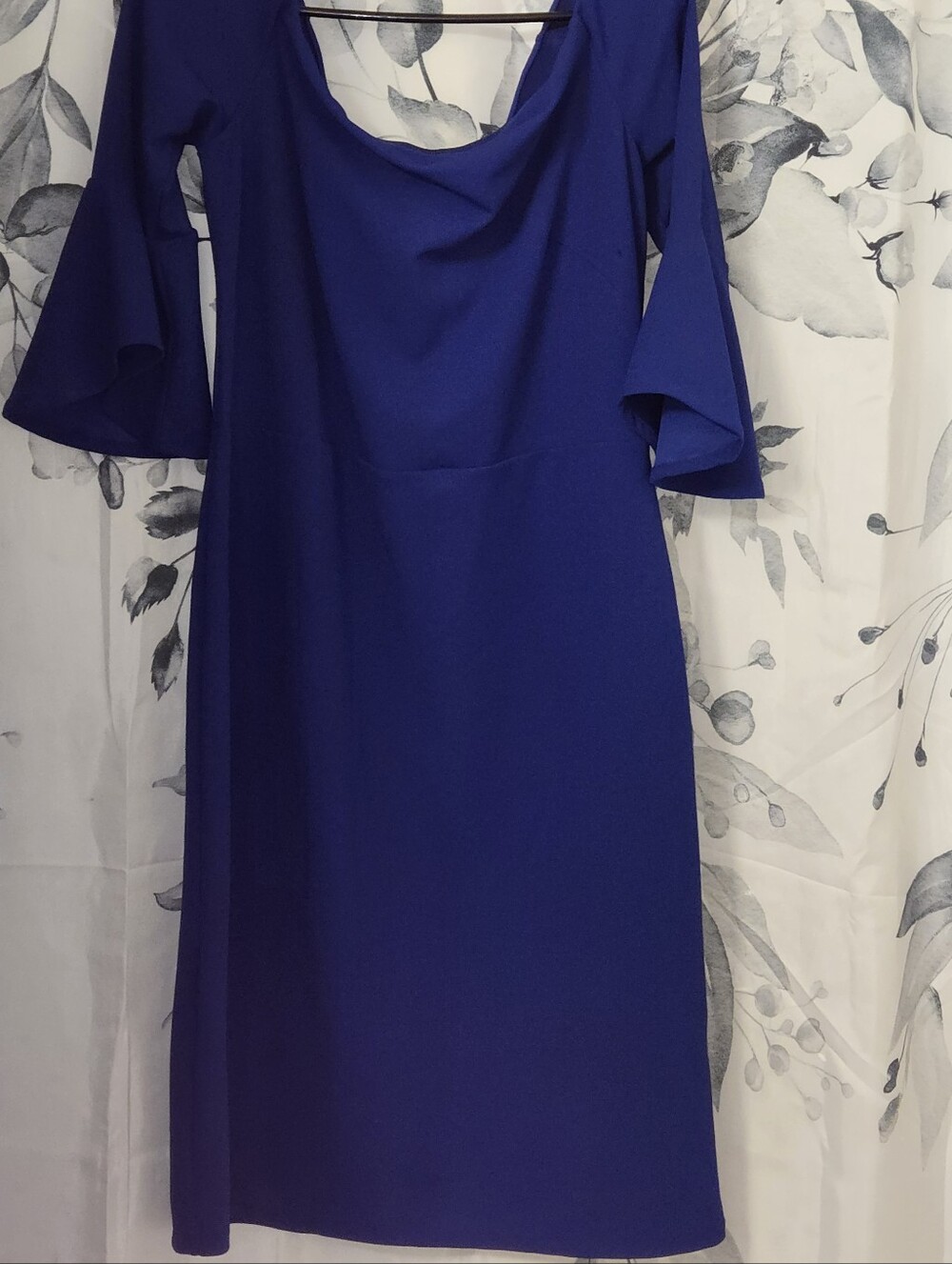 H&M Dress Womens L Royal Blue Cowl Neck Bell Sleeve Knee Length